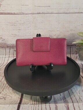 Fossil Sydney Magenta Pink Pebbled Leather Bifold Tab Clutch Wallet  7"x4"x0.75"